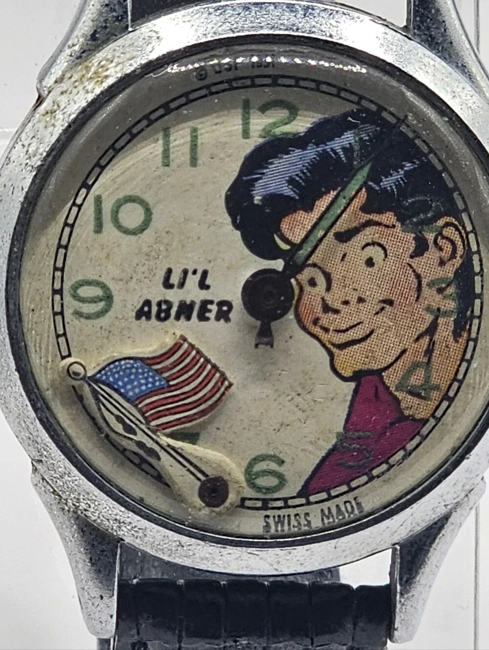 1951 New Haven Lil Abner Animated Wristwatch Non-Working Missing Hour Hand